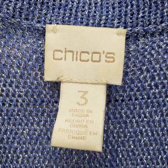 Chico's Women's Blue Tilly Shine Open Knit Metallic Cardigan Size 3 - Picture 8 of 13
